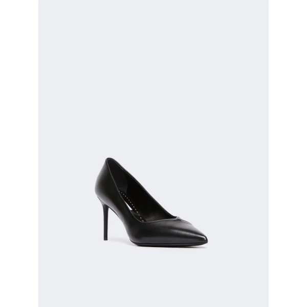Max Mara Phyllis Nappa Leather Court Shoes in Black | Heels | Coveti