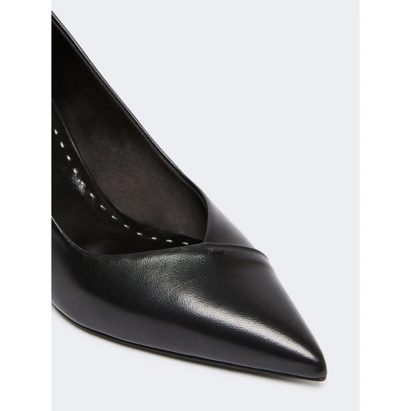 Max Mara Phyllis Nappa Leather Court Shoes in Black | Heels | Coveti