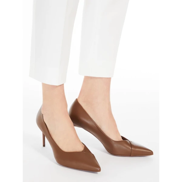 Max Mara Phyllis Nappa Leather Court Shoes in Tobacco | Heels | Coveti