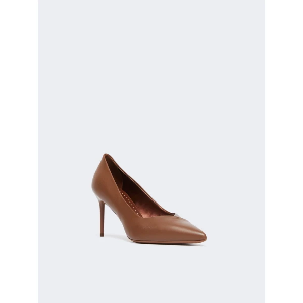 Max Mara Phyllis Nappa Leather Court Shoes in Tobacco | Heels | Coveti