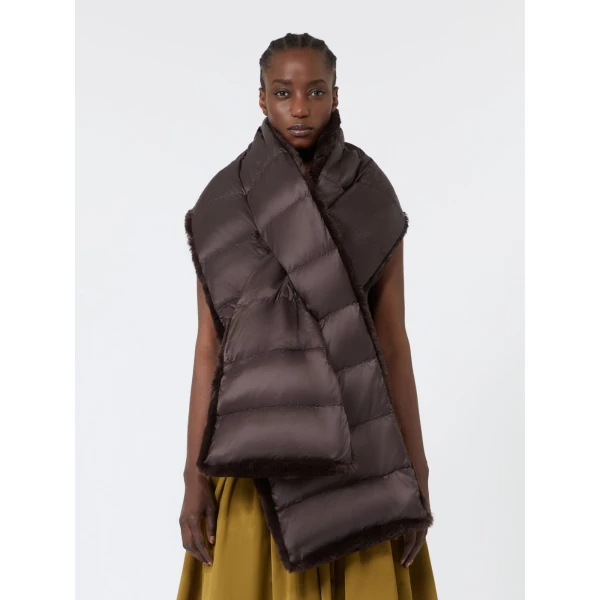 Max Mara Piacere Water-Repellent Canvas Padded Stole in Dark Brown | Scarves | Coveti