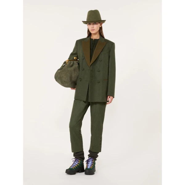 Max Mara Piega Melange Wool Cropped Trousers in Moss Green | Tailored pants | Coveti