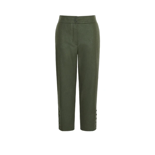 Piega Melange Wool Cropped Trousers in Moss Green