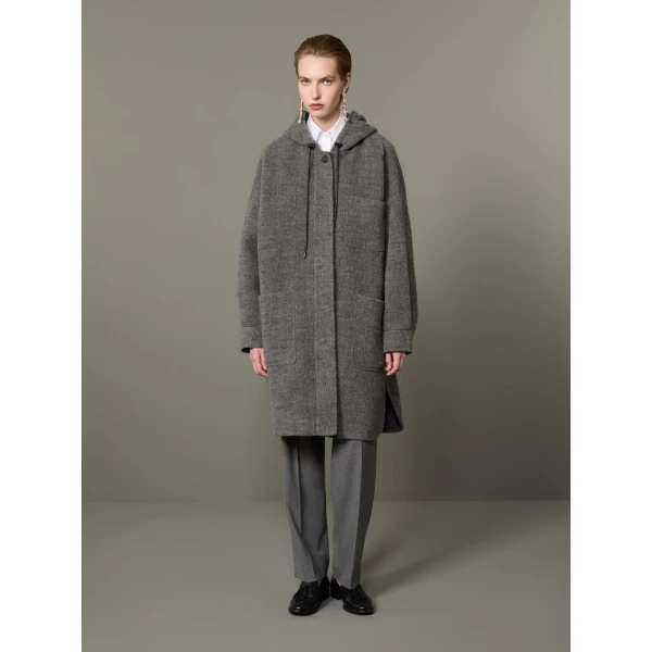 Max Mara Pietra Baby Llama Parka Coat in Medium Grey | Coats | Coveti