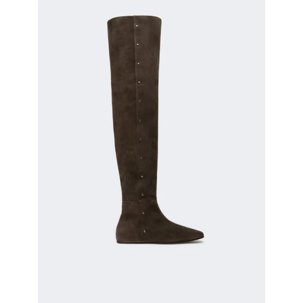 Max Mara Pietra Studded Split Leather Boots in Dark Brown | Boots | Coveti