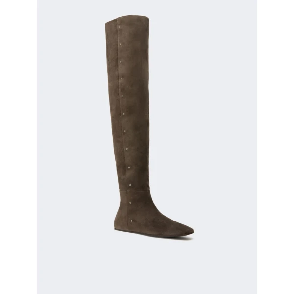 Max Mara Pietra Studded Split Leather Boots in Dark Brown | Boots | Coveti