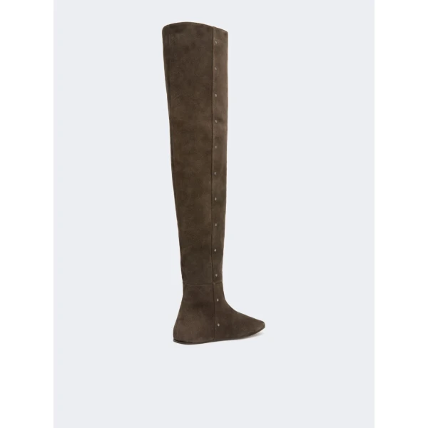 Max Mara Pietra Studded Split Leather Boots in Dark Brown | Boots | Coveti