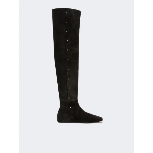 Max Mara Pietra Studded Split Leather Boots in Dark Grey | Boots | Coveti