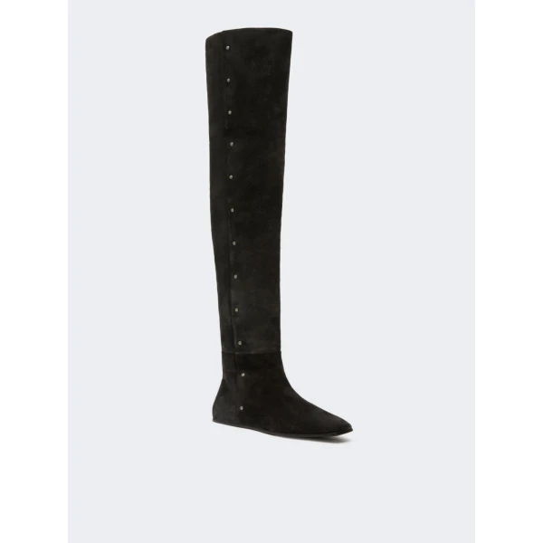 Max Mara Pietra Studded Split Leather Boots in Dark Grey | Boots | Coveti