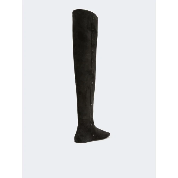 Max Mara Pietra Studded Split Leather Boots in Dark Grey | Boots | Coveti