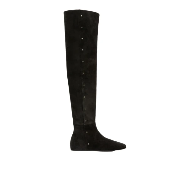 Pietra Studded Split Leather Boots in Dark Grey