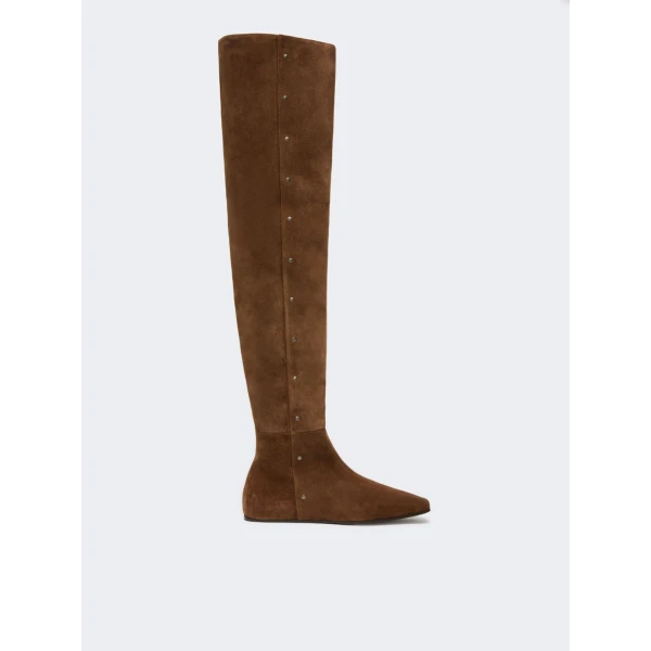 Max Mara Pietra Studded Split Leather Boots in Hazelnut Brown | Boots | Coveti