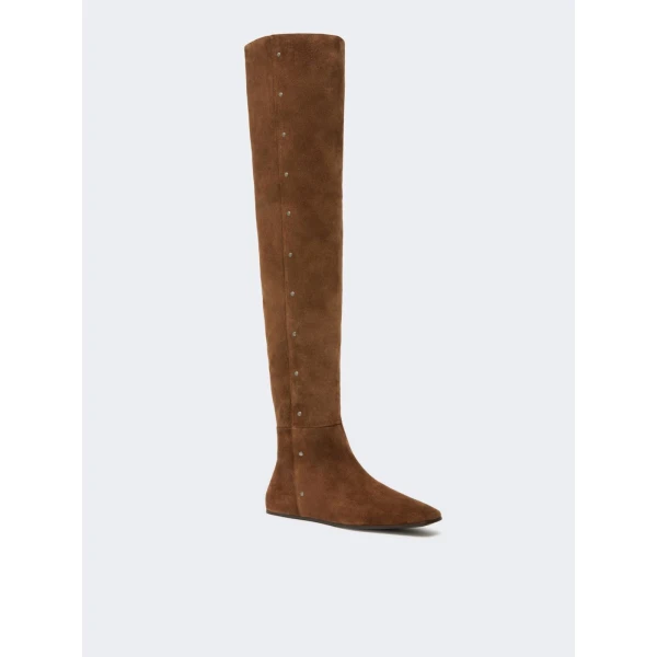 Max Mara Pietra Studded Split Leather Boots in Hazelnut Brown | Boots | Coveti