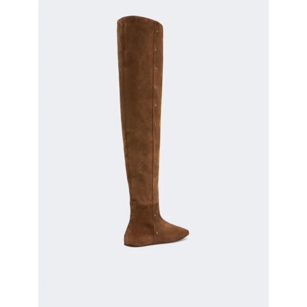 Max Mara Pietra Studded Split Leather Boots in Hazelnut Brown | Boots | Coveti