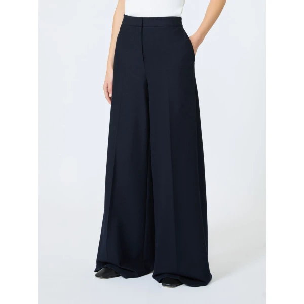 Max Mara Pinza Wide-Fit Pique Jersey Trousers in Ultramarine | Wide leg pants | Coveti