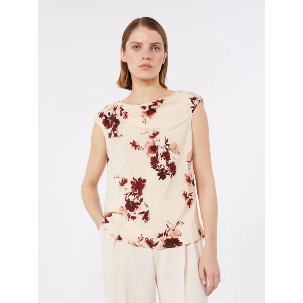 Max Mara Pioggia Printed Silk Crepe de Chine Top in Bordeaux | Blouse | Coveti