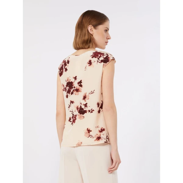 Max Mara Pioggia Printed Silk Crepe de Chine Top in Bordeaux | Blouse | Coveti