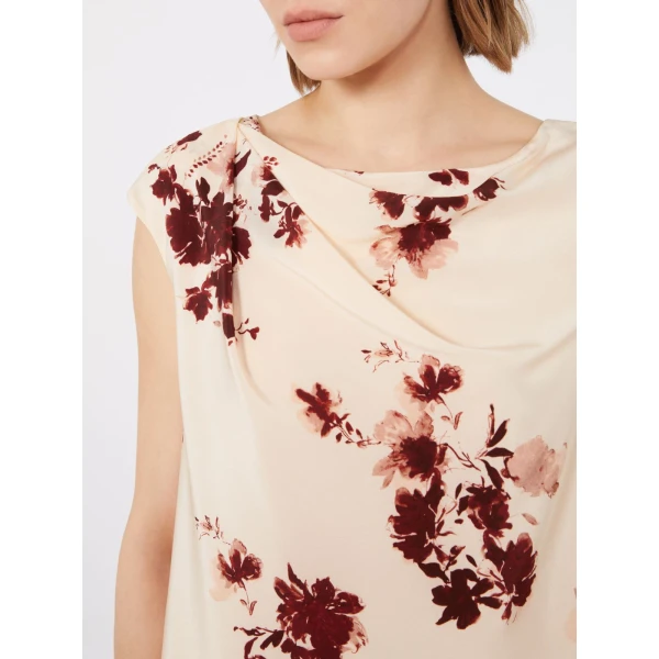 Max Mara Pioggia Printed Silk Crepe de Chine Top in Bordeaux | Blouse | Coveti