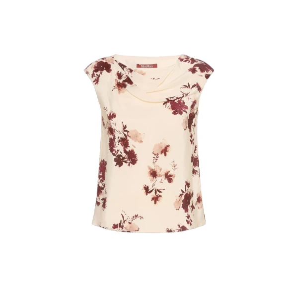 Max Mara Pioggia Printed Silk Crepe de Chine Top in Bordeaux | Blouse | Coveti