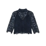 Max Mara Piovra Macrame Lace Blouse in Midnight Blue | Blouse | Coveti