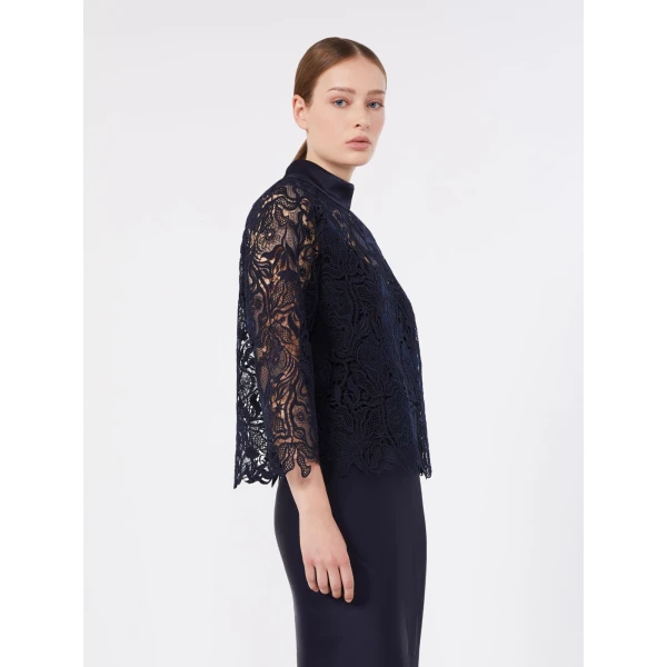 Max Mara Piovra Macrame Lace Blouse in Midnight Blue | Blouse | Coveti
