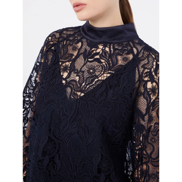 Max Mara Piovra Macrame Lace Blouse in Midnight Blue | Blouse | Coveti