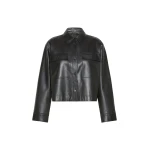 Max Mara Piovra Nappa Leather Shirt Jacket in Black | Leather Jackets | Coveti