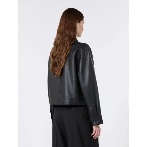 Max Mara Piovra Nappa Leather Shirt Jacket in Black | Leather Jackets | Coveti