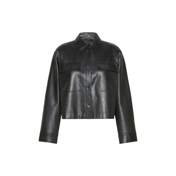 Max Mara Piovra Nappa Leather Shirt Jacket in Black | Leather Jackets | Coveti