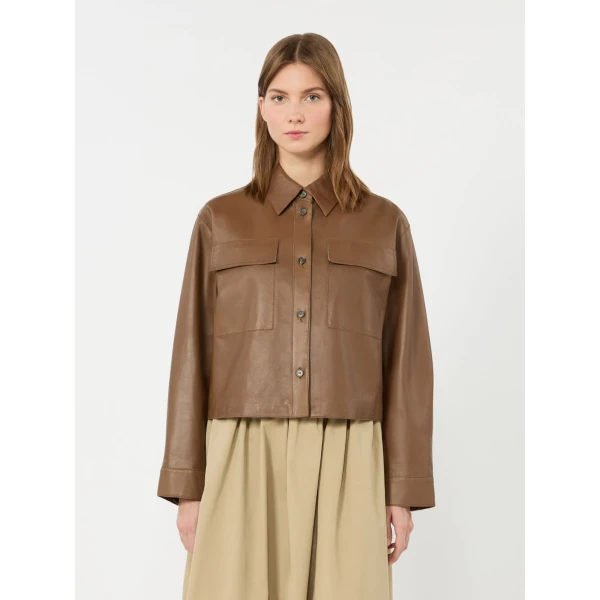 Max Mara Piovra Nappa Leather Shirt Jacket in Brown | Leather Jackets | Coveti