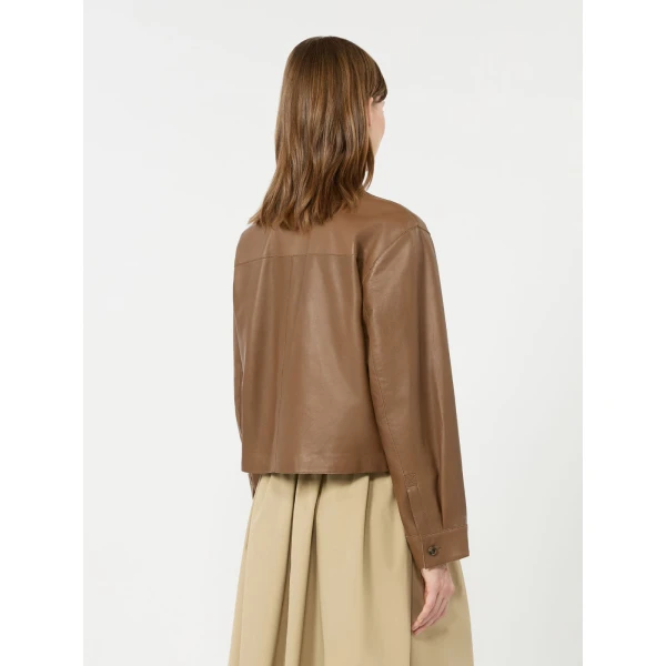 Max Mara Piovra Nappa Leather Shirt Jacket in Brown | Leather Jackets | Coveti