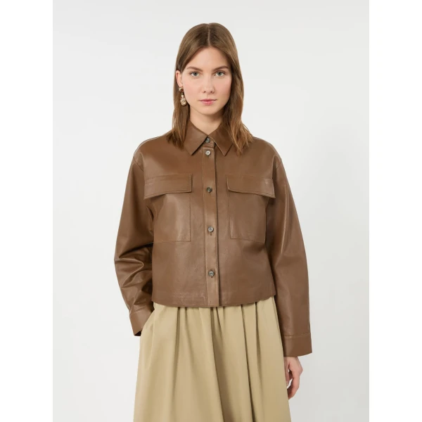 Max Mara Piovra Nappa Leather Shirt Jacket in Brown | Leather Jackets | Coveti