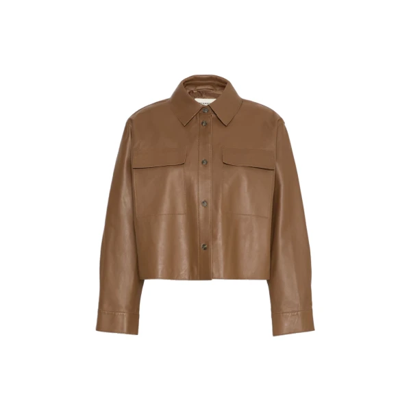 Max Mara Piovra Nappa Leather Shirt Jacket in Brown | Leather Jackets | Coveti