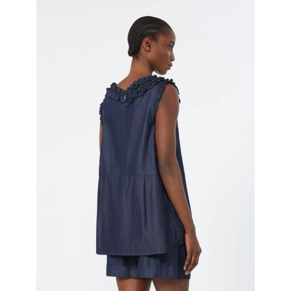 Max Mara Piuma Sleeveless Cotton Denim Top in Midnight Blue | Sleeveless | Coveti