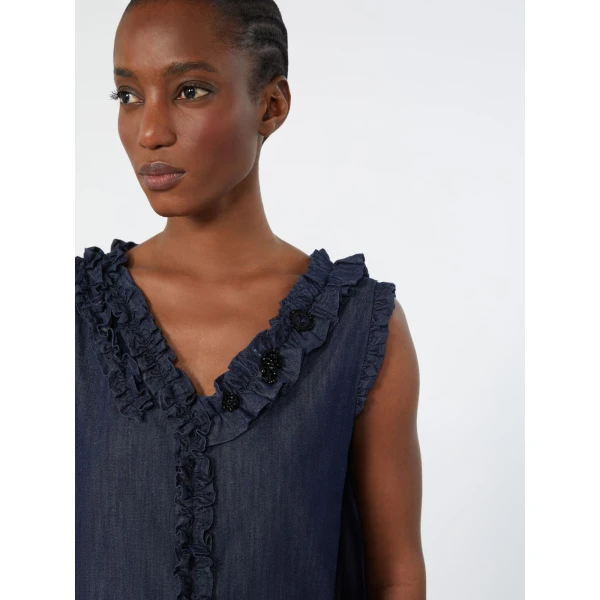 Max Mara Piuma Sleeveless Cotton Denim Top in Midnight Blue | Sleeveless | Coveti