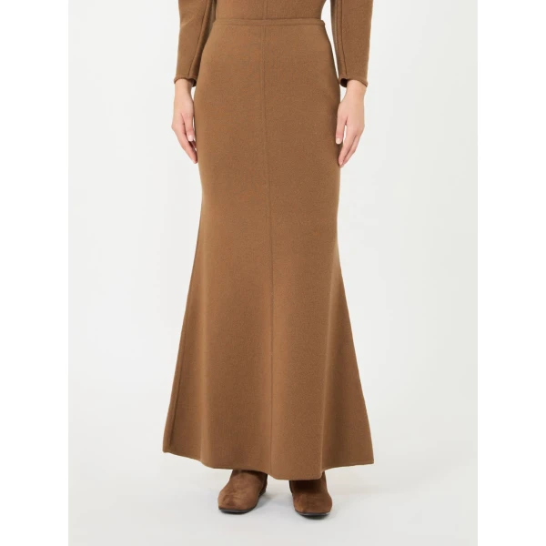 Max Mara Piuma Wool and Cashmere Knit Skirt in Camel | Maxi Skirts | Coveti