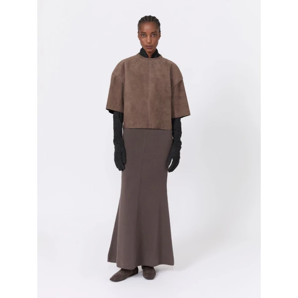 Max Mara Piuma Wool and Cashmere Knit Skirt in Mud | Maxi Skirts | Coveti