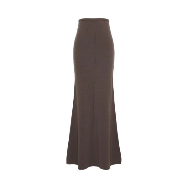 Max Mara Piuma Wool and Cashmere Knit Skirt in Mud | Maxi Skirts | Coveti