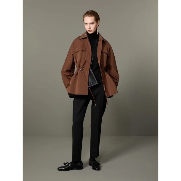 Max Mara Platani Cotton-Blend Faille Safari Jacket in Dark Brown | Jackets | Coveti