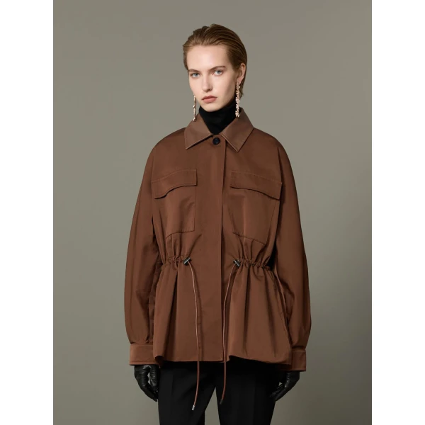 Max Mara Platani Cotton-Blend Faille Safari Jacket in Dark Brown | Jackets | Coveti