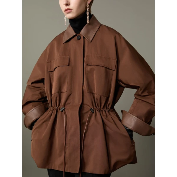 Max Mara Platani Cotton-Blend Faille Safari Jacket in Dark Brown | Jackets | Coveti