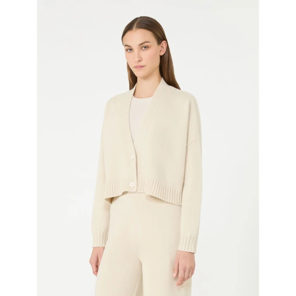 Max Mara Platani Wool and Cashmere Boxy Cardigan in Beige | Cardigan | Coveti