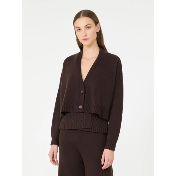 Max Mara Platani Wool and Cashmere Boxy Cardigan in Dark Brown | Cardigan | Coveti