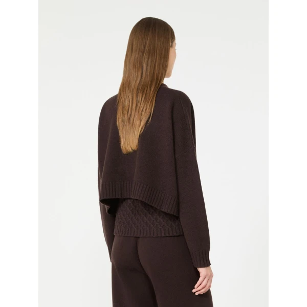 Max Mara Platani Wool and Cashmere Boxy Cardigan in Dark Brown | Cardigan | Coveti