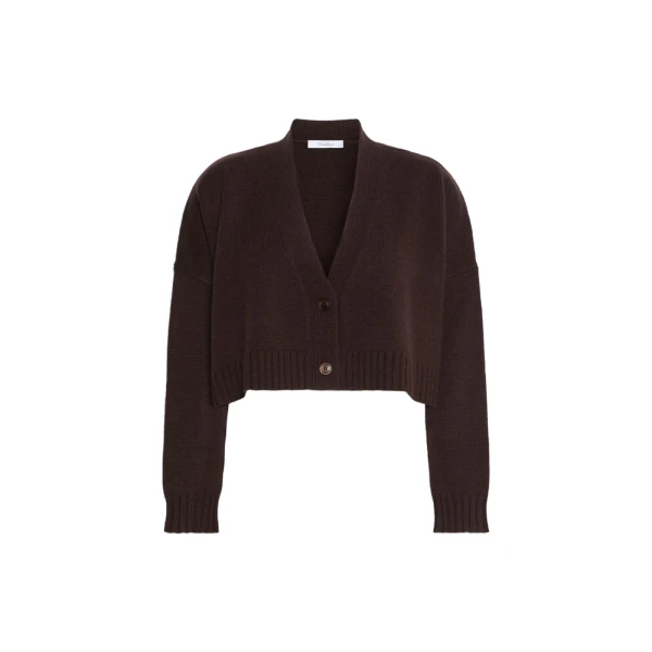 Platani Wool and Cashmere Boxy Cardigan in Dark Brown