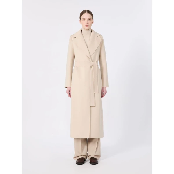 Max Mara Poldo Wool Broadcloth Robe Coat in Albino White | Wool Coat | Coveti