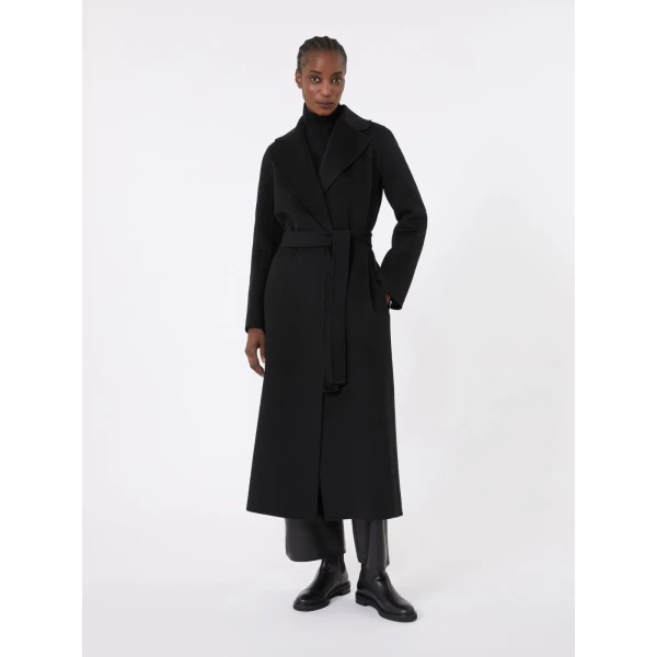 Max Mara Poldo Wool Broadcloth Robe Coat in Black | Wool Coat | Coveti