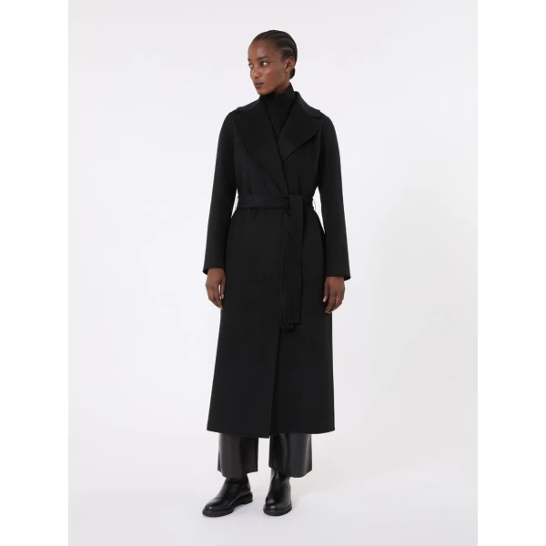Max Mara Poldo Wool Broadcloth Robe Coat in Black | Wool Coat | Coveti