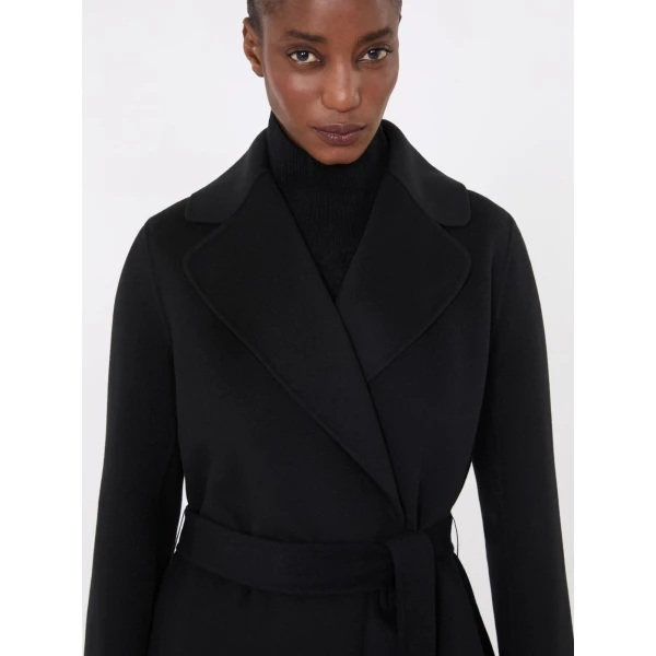 Max Mara Poldo Wool Broadcloth Robe Coat in Black | Wool Coat | Coveti