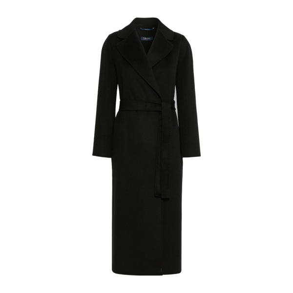 Max Mara Poldo Wool Broadcloth Robe Coat in Black | Wool Coat | Coveti